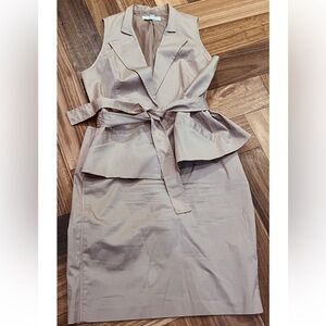 New York & Company Beige Sleeveless Belted Skirt Set 14/XL